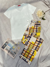 Women's Sleepwear Short Sleeves Top with plaid Pants 2pcs Pajama Set Sai Feel